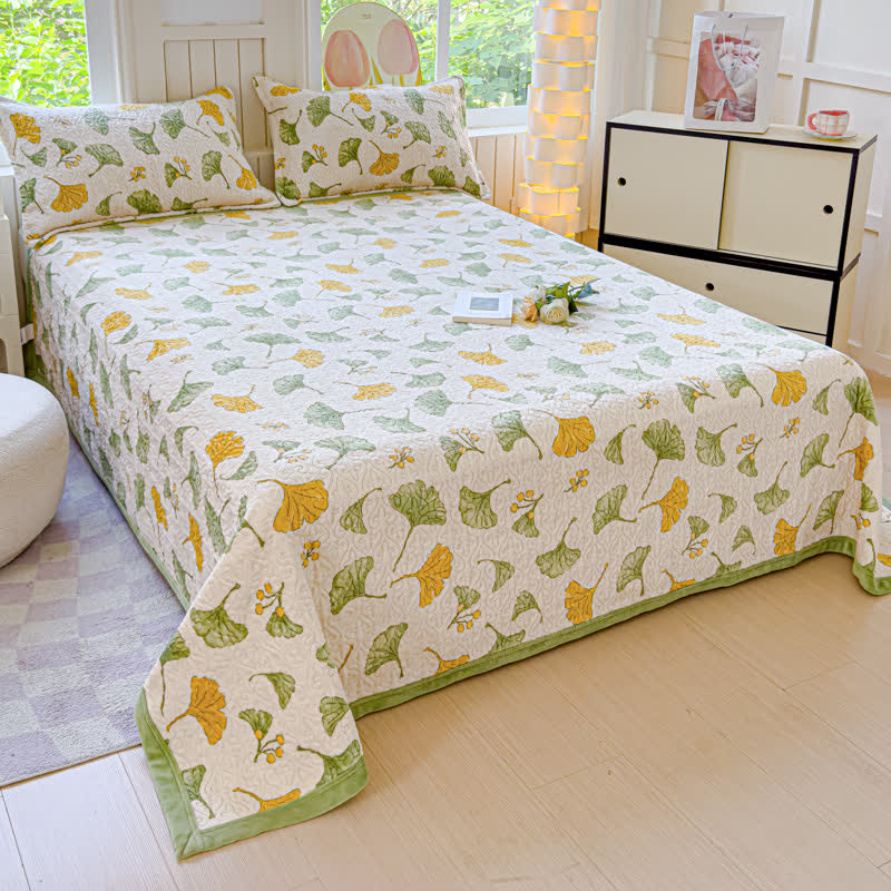 Set di biancheria da letto in velluto con foglie di ginkgo rustico (4 pezzi)