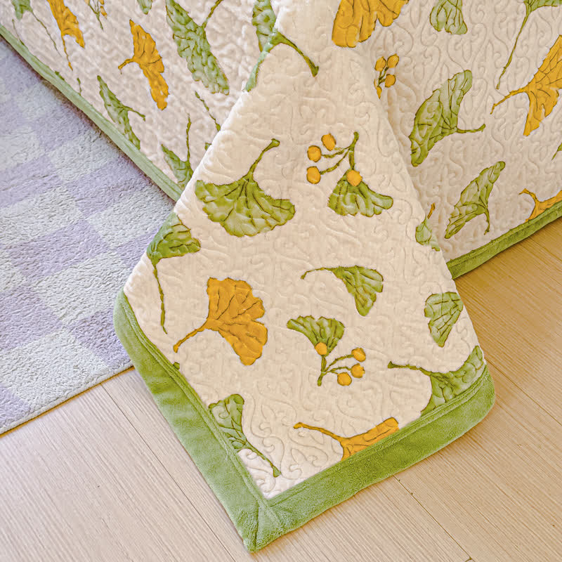 Set di biancheria da letto in velluto con foglie di ginkgo rustico (4 pezzi)