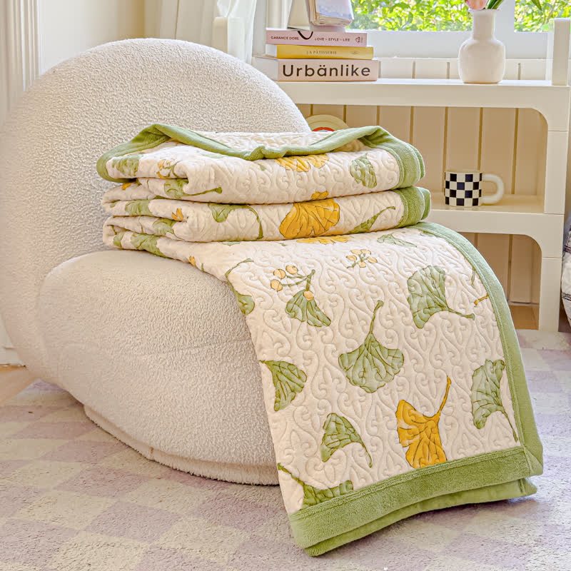 Set di biancheria da letto in velluto con foglie di ginkgo rustico (4 pezzi)
