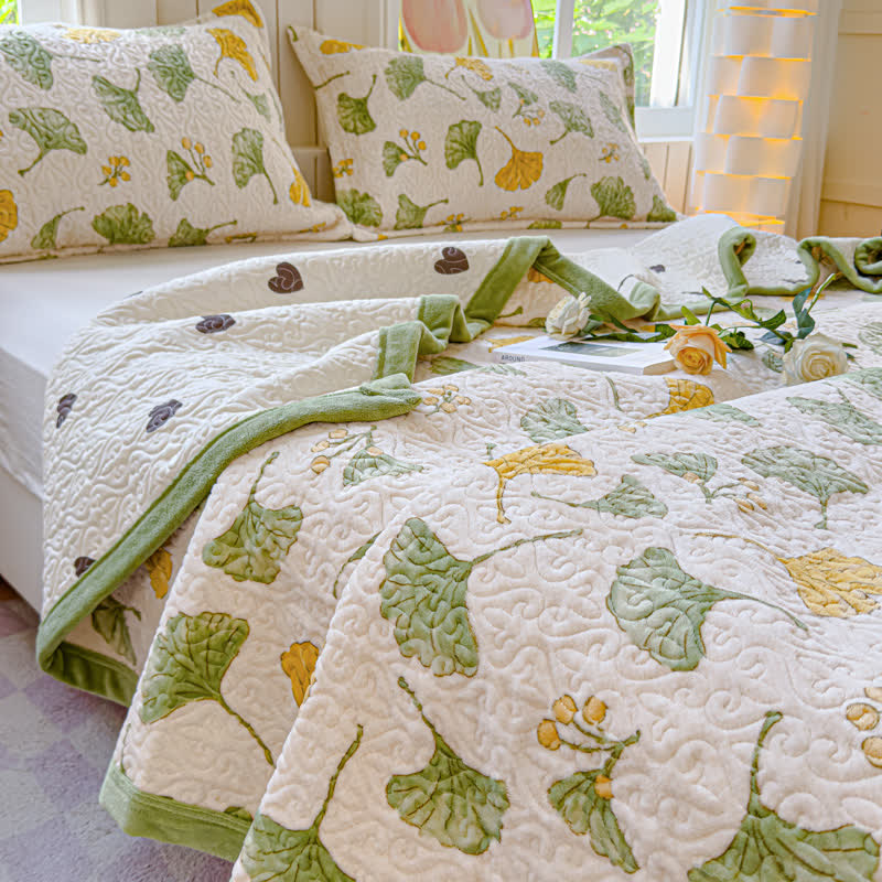 Set di biancheria da letto in velluto con foglie di ginkgo rustico (4 pezzi)