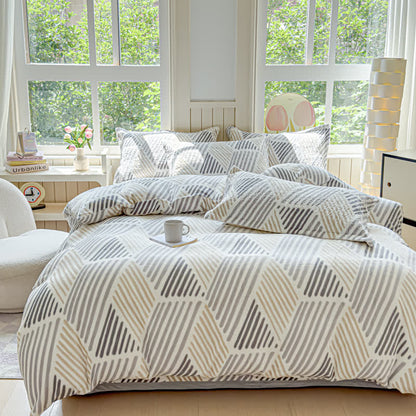 Set di biancheria da letto calda e morbida con linea geometrica (4 pezzi)