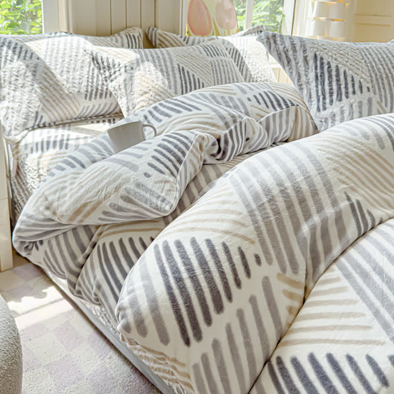 Set di biancheria da letto calda e morbida con linea geometrica (4 pezzi)