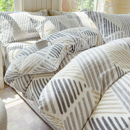 Set di biancheria da letto calda e morbida con linea geometrica (4 pezzi)