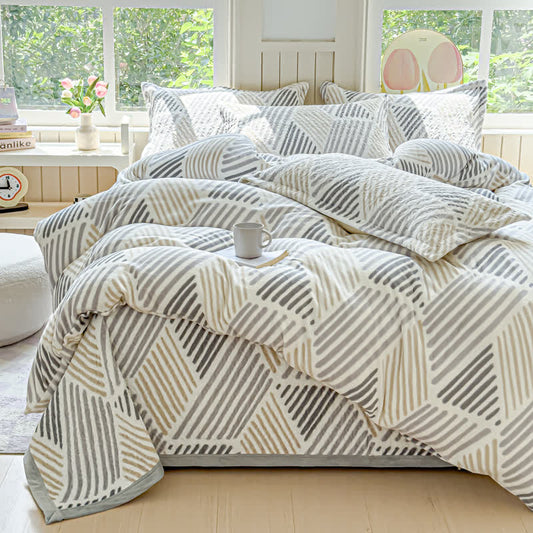 Set di biancheria da letto calda e morbida con linea geometrica (4 pezzi)