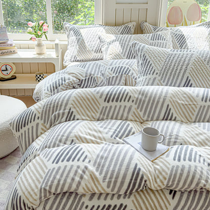 Set di biancheria da letto calda e morbida con linea geometrica (4 pezzi)