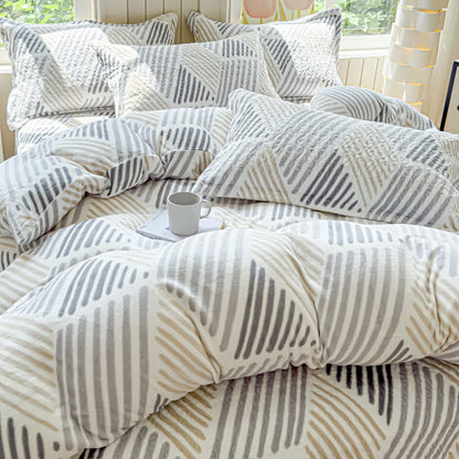 Set di biancheria da letto calda e morbida con linea geometrica (4 pezzi)