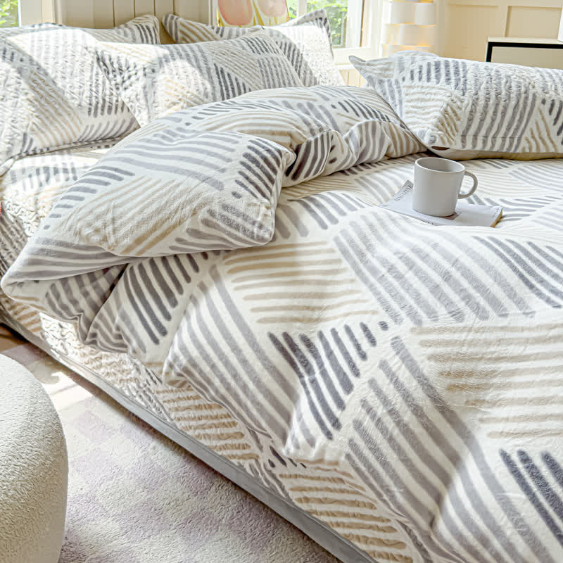 Set di biancheria da letto calda e morbida con linea geometrica (4 pezzi)