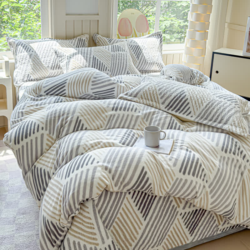Set di biancheria da letto calda e morbida con linea geometrica (4 pezzi)