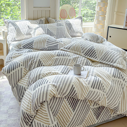 Set di biancheria da letto calda e morbida con linea geometrica (4 pezzi)