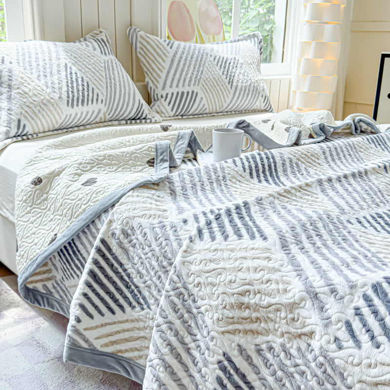 Set di biancheria da letto calda e morbida con linea geometrica (4 pezzi)