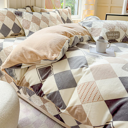 Set di biancheria da letto invernale con stampa a rombi (4 pezzi)