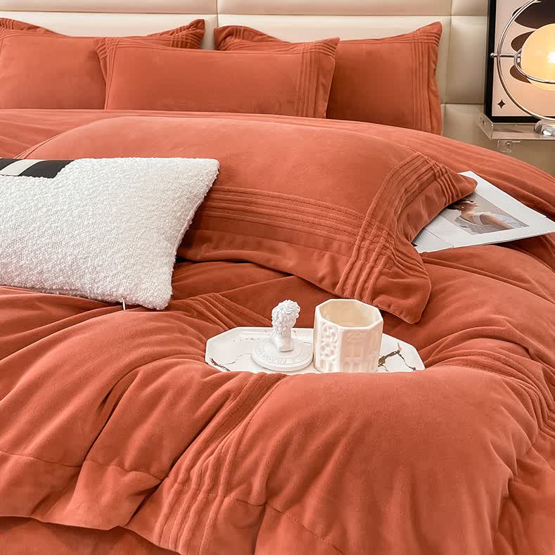 Set di biancheria da letto in soffice flanella tinta unita (4 pezzi)