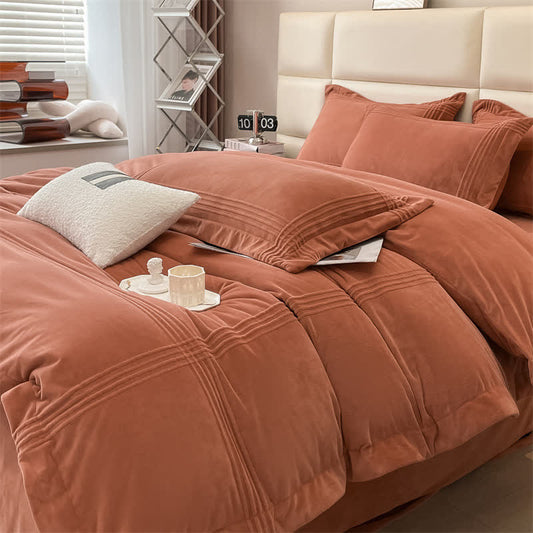 Set di biancheria da letto in soffice flanella tinta unita (4 pezzi)