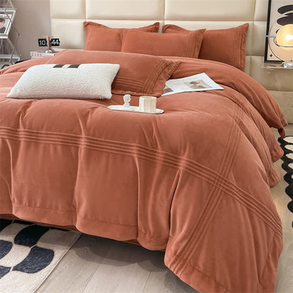 Set di biancheria da letto in soffice flanella tinta unita (4 pezzi)
