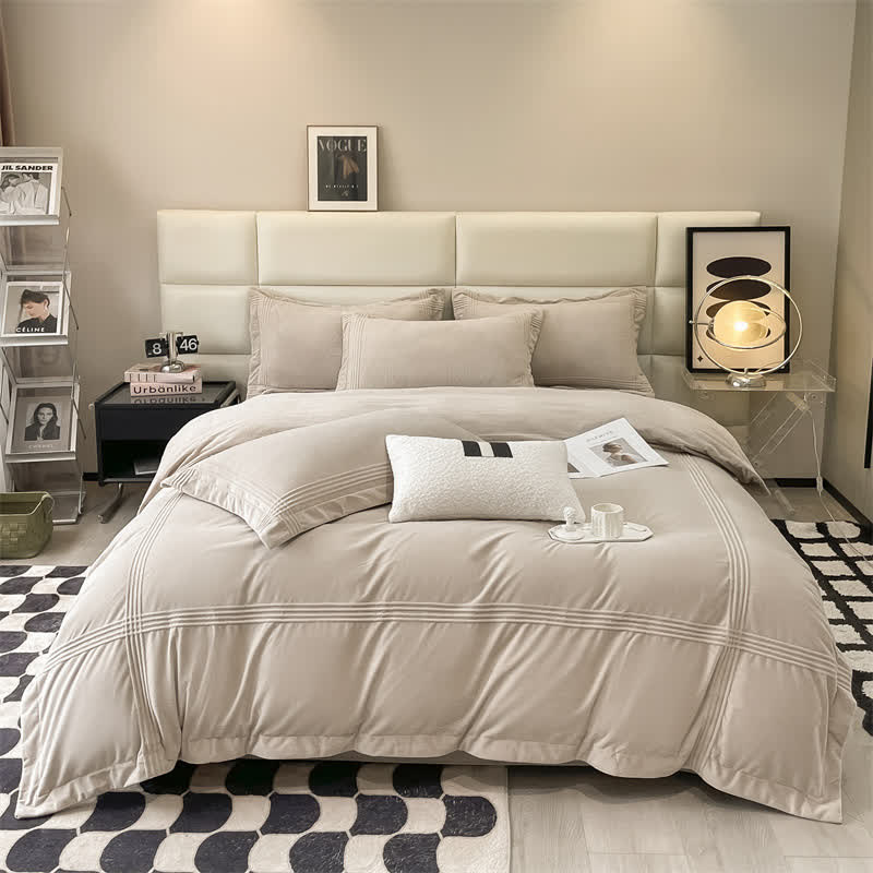 Set di biancheria da letto in soffice flanella tinta unita (4 pezzi)