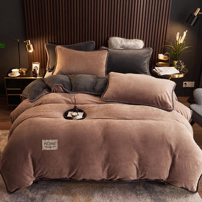 Set di biancheria da letto in flanella calda tinta unita (4 pezzi)