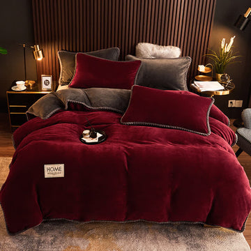 Set di biancheria da letto in morbido pile a tinta unita (4 pezzi) - Vino rosso - 1 copripiumino - Matrimoniale Grande - image 0