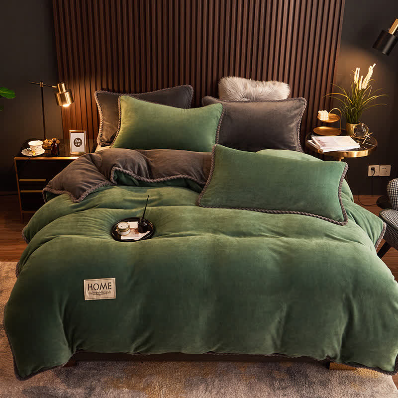 Set di biancheria da letto in morbido pile a tinta unita (4 pezzi) - Verde scuro - 1 copripiumino - Matrimoniale Grande - image 8
