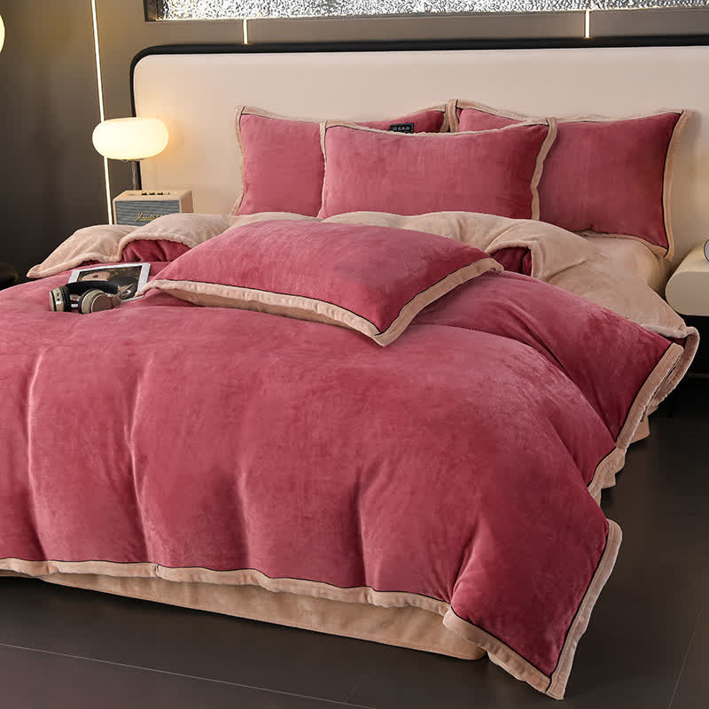 Set di biancheria da letto invernale in pile tinta unita (4 pezzi)