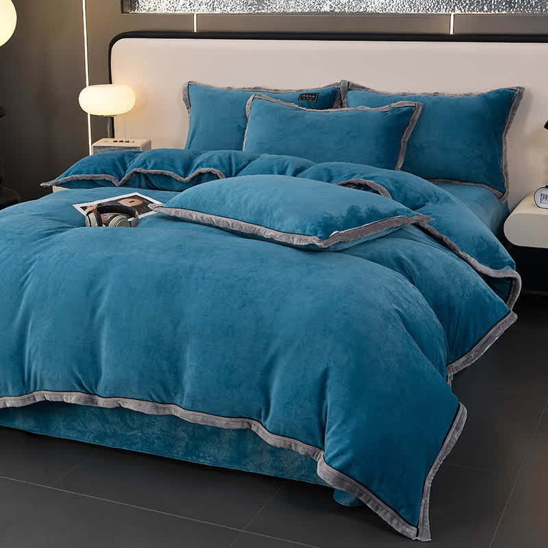 Set di biancheria da letto invernale in pile tinta unita (4 pezzi)
