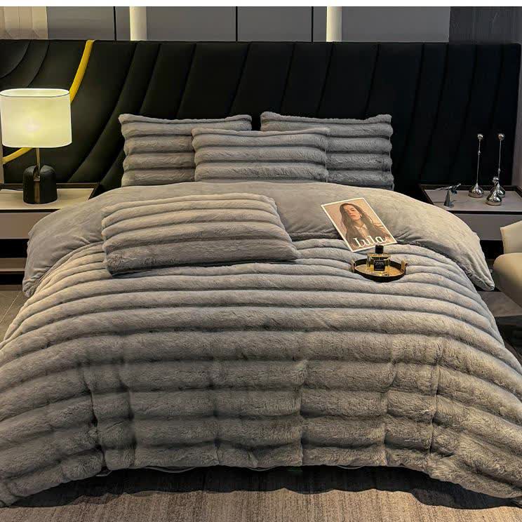 Set di biancheria da letto vintage in pile di peluche di lusso (4 pezzi)