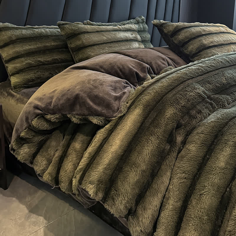 Set di biancheria da letto vintage in pile di peluche di lusso (4 pezzi)