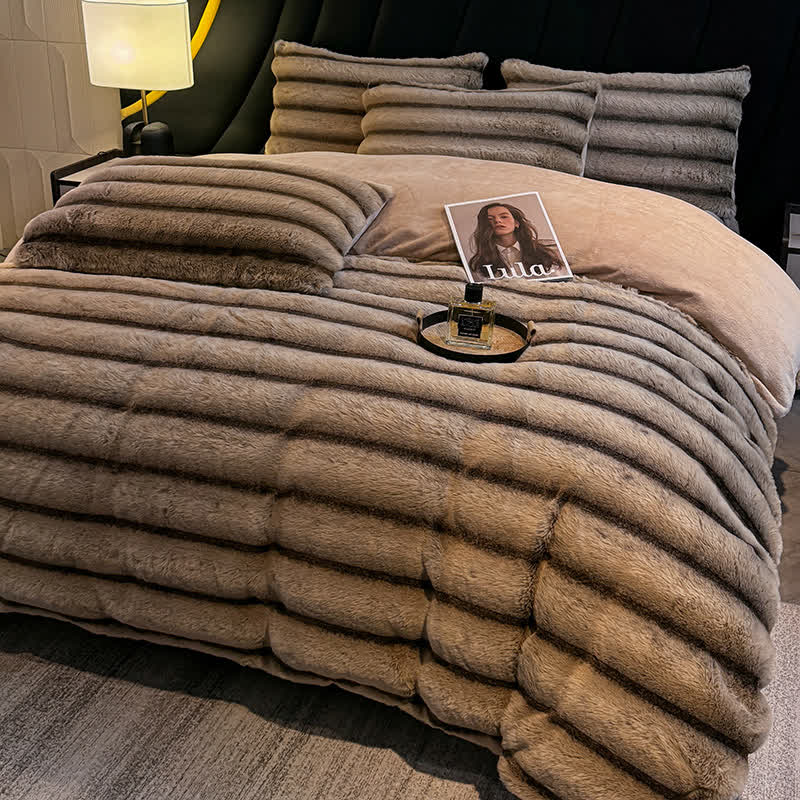 Set di biancheria da letto vintage in pile di peluche di lusso (4 pezzi)