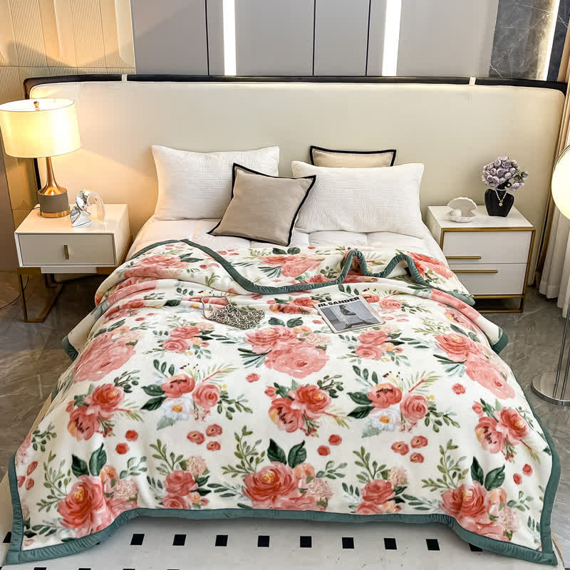 Coperta reversibile in flanella con motivo floreale