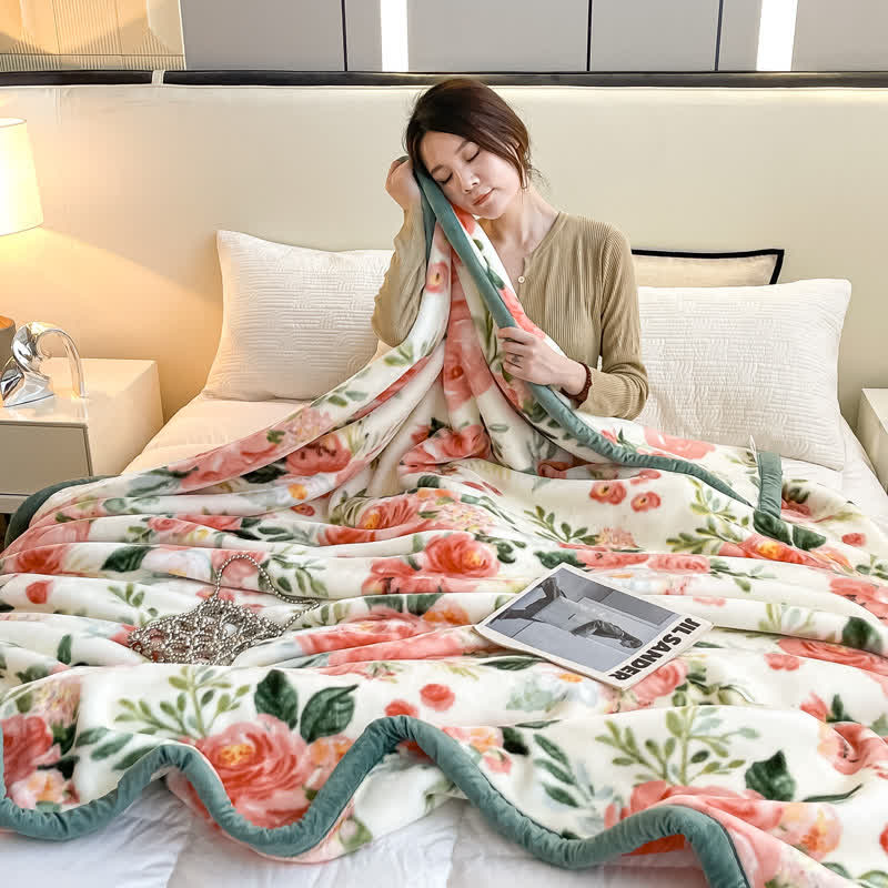 Coperta reversibile in flanella con motivo floreale