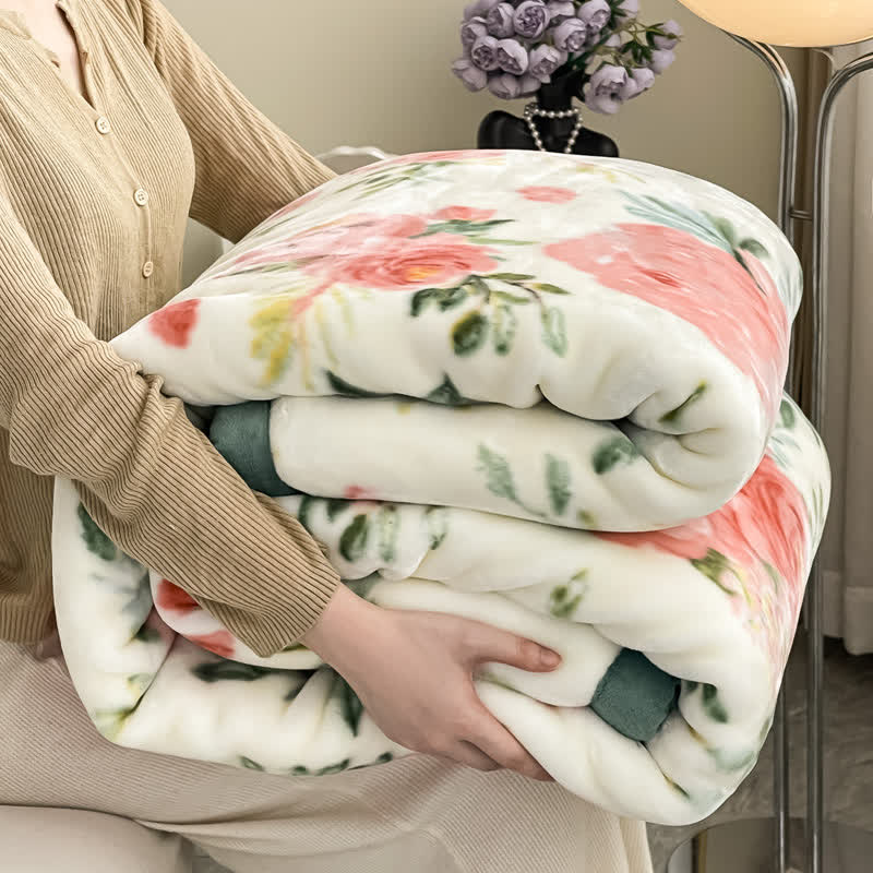 Coperta reversibile in flanella con motivo floreale