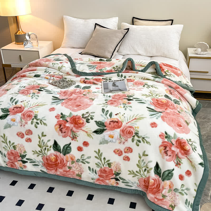 Coperta reversibile in flanella con motivo floreale
