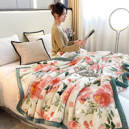 Coperta reversibile in flanella con motivo floreale