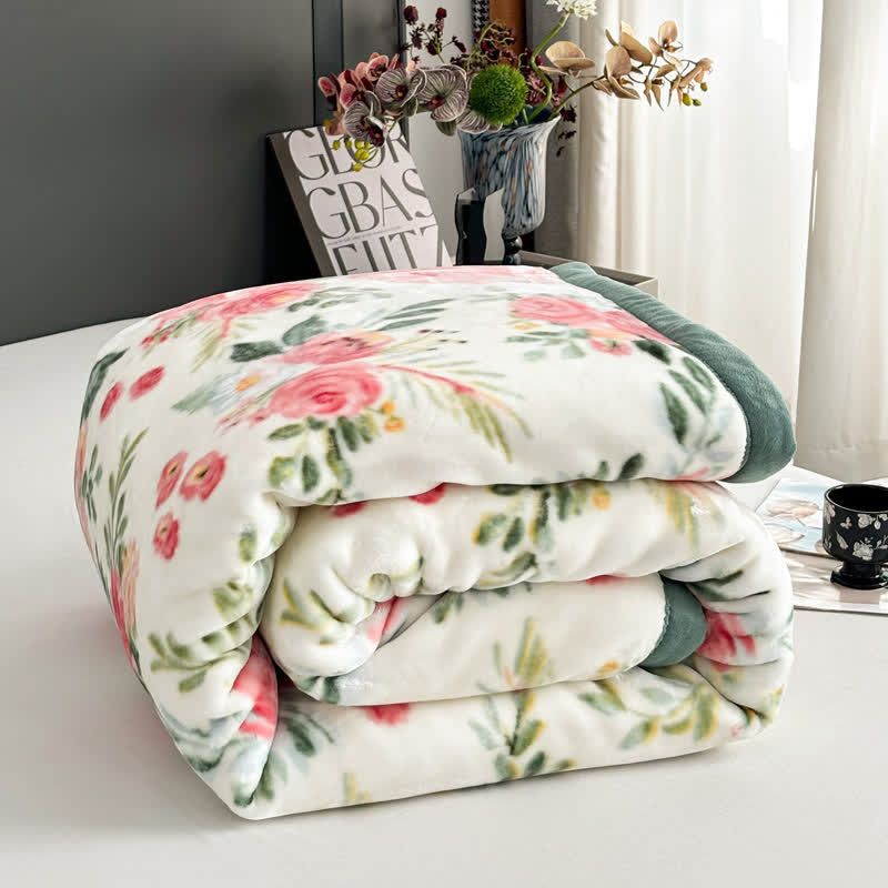 Coperta reversibile in flanella con motivo floreale