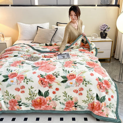 Coperta reversibile in flanella con motivo floreale