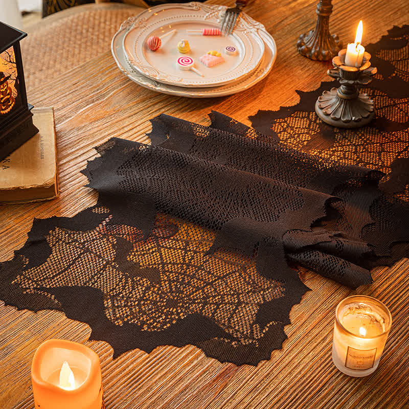 Runner da tavolo a forma di ragnatela di Halloween e pipistrello