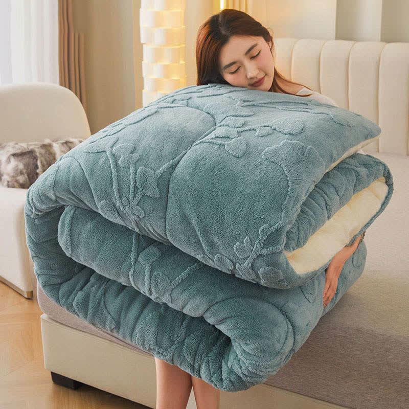Coperta invernale con foglie di ginkgo e anima trapuntata