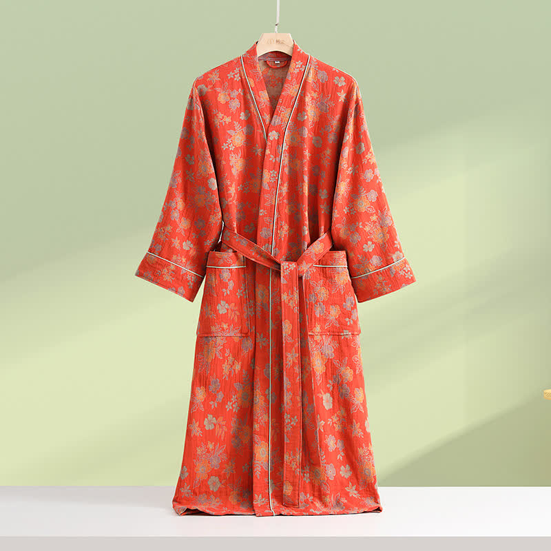 Accappatoio Kimono in garza di cotone floreale