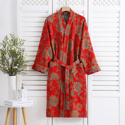 Accappatoio in garza di cotone con kimono floreale di lusso