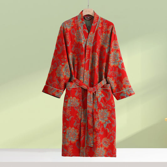Accappatoio in garza di cotone con kimono floreale di lusso
