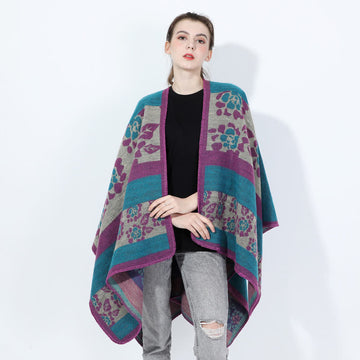 Mantella scialle in acrilico floreale jacquard