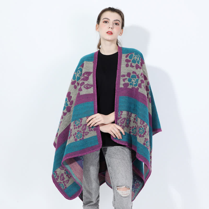 Mantella scialle in acrilico floreale jacquard