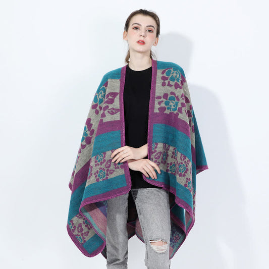 Mantella scialle in acrilico floreale jacquard