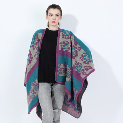 Mantella scialle in acrilico floreale jacquard