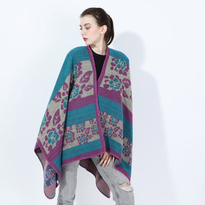 Mantella scialle in acrilico floreale jacquard