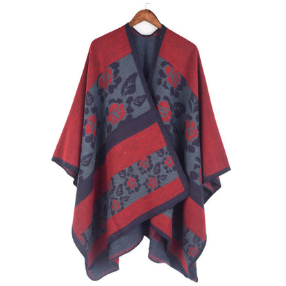 Mantella scialle in acrilico floreale jacquard