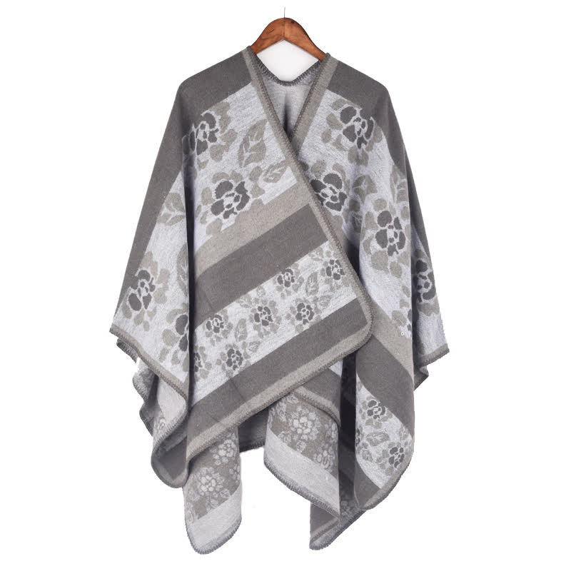 Mantella scialle in acrilico floreale jacquard