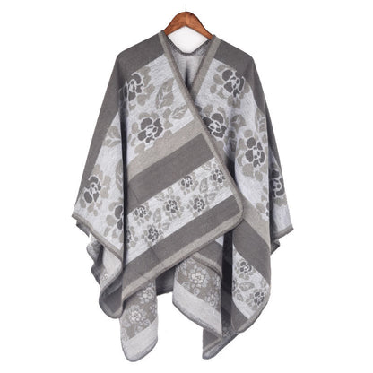 Mantella scialle in acrilico floreale jacquard