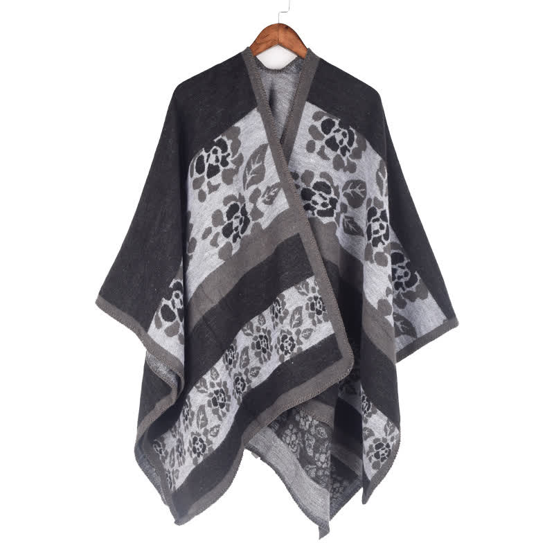 Mantella scialle in acrilico floreale jacquard