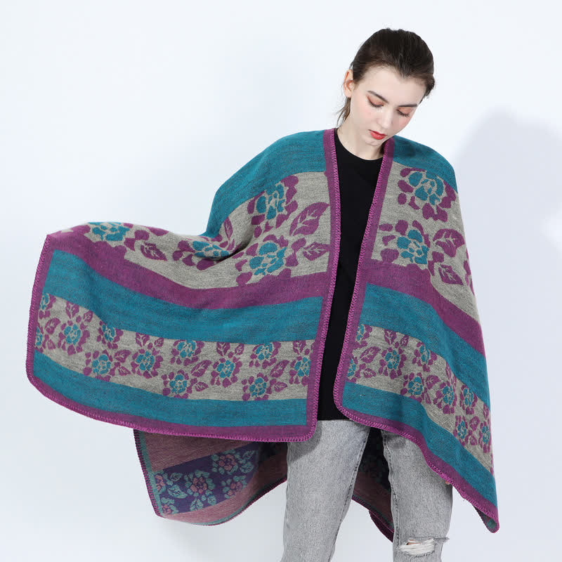 Mantella scialle in acrilico floreale jacquard