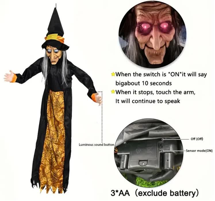 Giocattolo sonoro luminoso a forma di fantasma di strega di Halloween